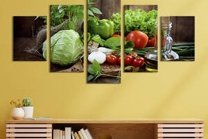 Модульная картина из 5 частей на холсте KIL Art Овощи на деревянном столе 162x80 см (279-52)