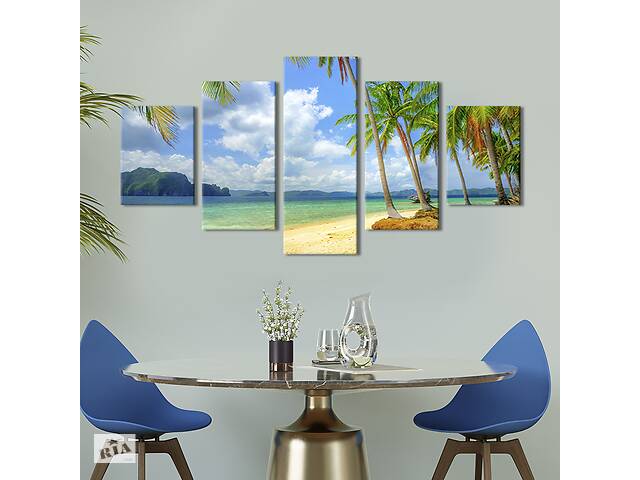 Модульная картина из 5 частей на холсте KIL Art Пальмы на побережье океана 162x80 см (406-52)