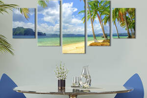 Модульная картина из 5 частей на холсте KIL Art Пальмы на побережье океана 187x94 см (406-52)