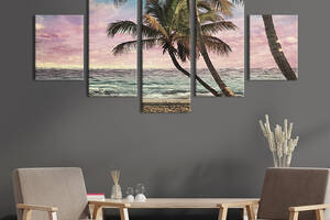 Модульная картина из 5 частей на холсте KIL Art Пальмы на гавайском пляже 162x80 см (414-52)