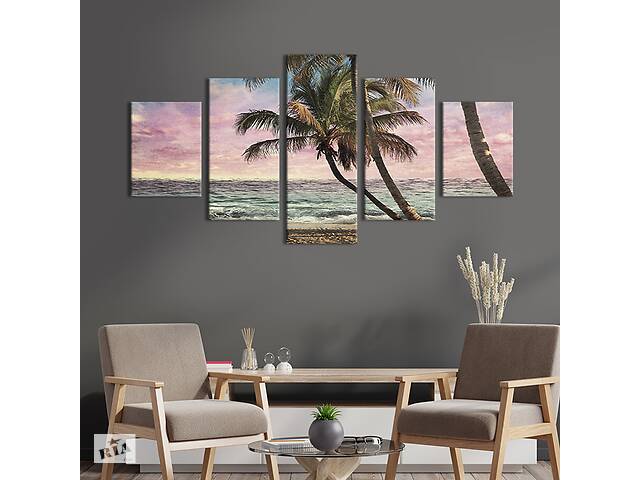 Модульная картина из 5 частей на холсте KIL Art Пальмы на гавайском пляже 187x94 см (414-52)