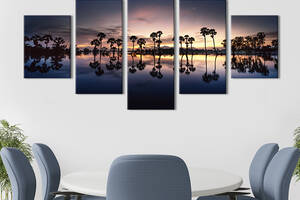 Модульная картина из 5 частей на холсте KIL Art Пальмы на берегу моря в ночи 162x80 см (452-52)