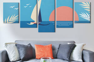Модульная картина из 5 частей на холсте KIL Art Паруса на морском закатее 187x94 см (MK53609)