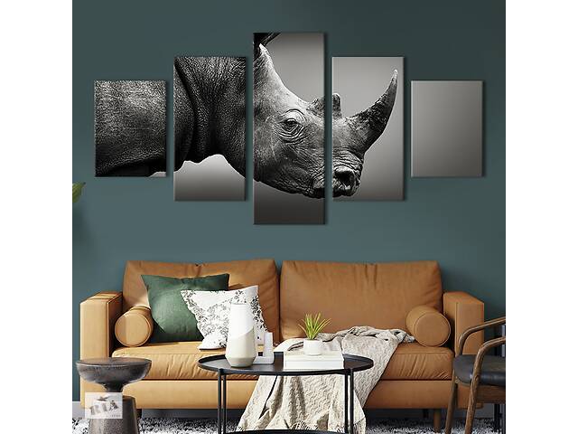 Модульная картина из 5 частей на холсте KIL Art Печальный носорог 162x80 см (172-52)