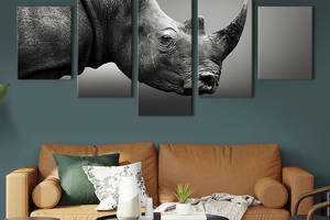 Модульная картина из 5 частей на холсте KIL Art Печальный носорог 112x54 см (172-52)