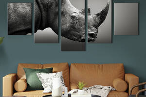Модульная картина из 5 частей на холсте KIL Art Печальный носорог 187x94 см (172-52)