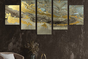 Модульная картина из 5 частей на холсте KIL Art Пепельный мрамор с золотым блеском 162x80 см (42-52)