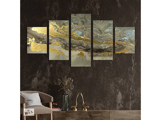 Модульная картина из 5 частей на холсте KIL Art Пепельный мрамор с золотым блеском 162x80 см (42-52)