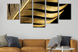 Модульная картина из 5 частей на холсте KIL Art Перо золотой птицы 162x80 см (536-52)