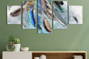 Модульная картина из 5 частей на холсте KIL Art Пёстрые перья птиц 162x80 см (541-52)