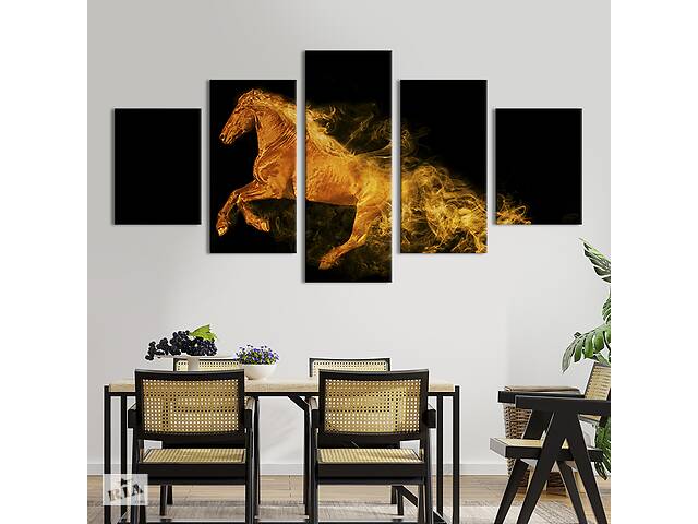 Модульная картина из 5 частей на холсте KIL Art Пламенный конь 187x94 см (208-52)