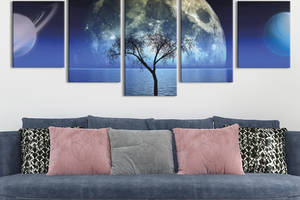 Модульная картина из 5 частей на холсте KIL Art Планеты и дерево 162x80 см (MK53632)