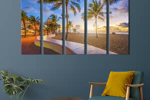 Модульная картина из 5 частей на холсте KIL Art Пляж Флориды в Америке 132x80 см (391-51)