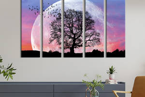 Модульная картина из 5 частей на холсте KIL Art Полнолуние и дерево 87x50 см (600-51)