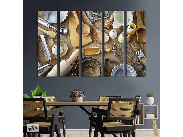 Модульная картина из 5 частей на холсте KIL Art Практичный кухонный инвентарь 132x80 см (284-51)
