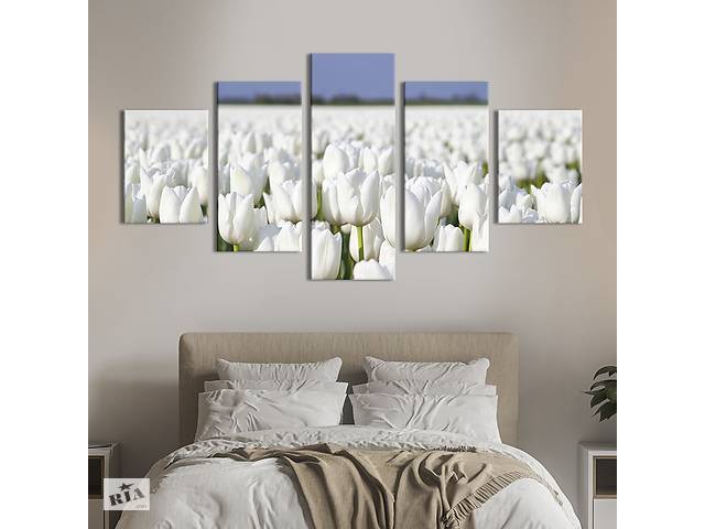 Модульная картина из 5 частей на холсте KIL Art Прекрасные белые тюльпаны 187x94 см (237-52)
