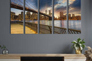 Модульная картина из 5 частей на холсте KIL Art Прекрасный вид на Бруклинский мост 155x95 см (331-51)