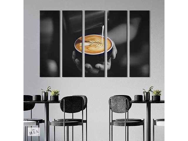 Модульная картина из 5 частей на холсте KIL Art Профессиональный кофе от бариста 132x80 см (300-51)