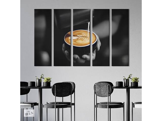 Модульная картина из 5 частей на холсте KIL Art Профессиональный кофе от бариста 87x50 см (300-51)
