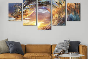 Модульная картина из 5 частей на холсте KIL Art Прозрачная морская волна 162x80 см (440-52)