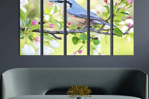 Модульная картина из 5 частей на холсте KIL Art Птица на цветущей яблоне 132x80 см (206-51)