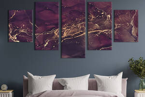 Модульная картина из 5 частей на холсте KIL Art Пурпурный мрамор с золотом 162x80 см (53-52)
