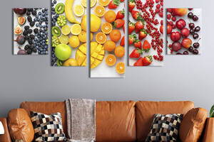 Модульная картина из 5 частей на холсте KIL Art Радужные фрукты и ягоды 162x80 см (309-52)