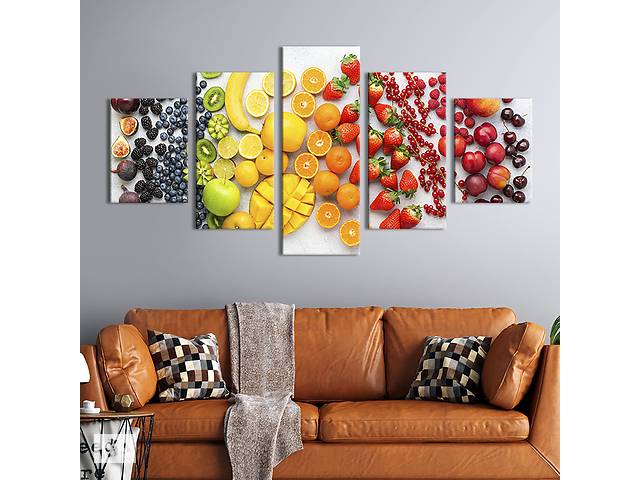 Модульная картина из 5 частей на холсте KIL Art Радужные фрукты и ягоды 187x94 см (309-52)