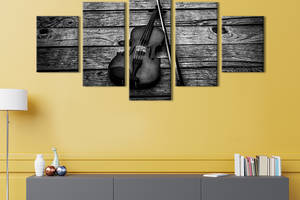 Модульная картина из 5 частей на холсте KIL Art Раритетная чёрная скрипка с смычком 162x80 см (538-52)