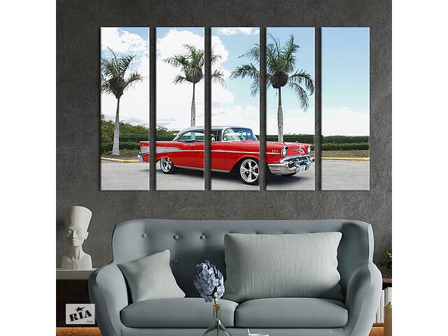 Модульная картина из 5 частей на холсте KIL Art Раритетная красная машина 87x50 см (90-51)