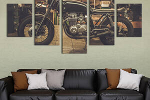 Модульная картина из 5 частей на холсте KIL Art Раритетный мотоцикл в гараже 187x94 см (95-52)
