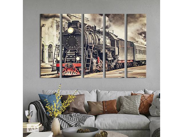 Модульная картина из 5 частей на холсте KIL Art Раритетный локомотив 132x80 см (98-51)