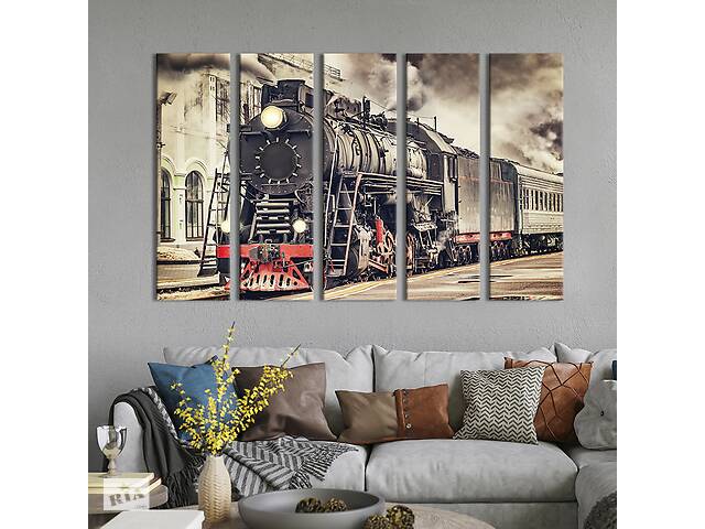 Модульная картина из 5 частей на холсте KIL Art Раритетный локомотив 87x50 см (98-51)