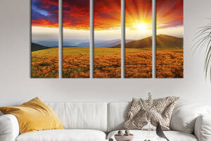 Модульная картина из 5 частей на холсте KIL Art Рассвет над горами 132x80 см (559-51)
