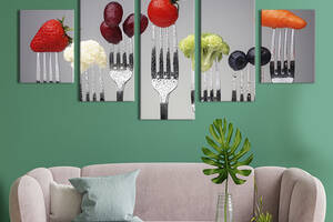 Модульная картина из 5 частей на холсте KIL Art Разноцветные ягоды и овощи 162x80 см (282-52)
