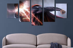 Модульная картина из 5 частей на холсте KIL Art Разрушительная мощь Супермена 187x94 см (767-52)