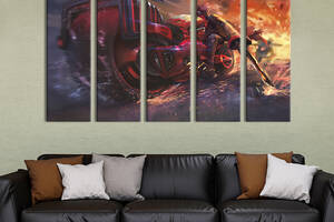 Модульная картина из 5 частей на холсте KIL Art Red motorcycle cyberpunk 155x95 см (695-51)