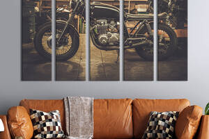 Модульная картина из 5 частей на холсте KIL Art Ретро-мотоцикл в гараже 132x80 см (95-51)