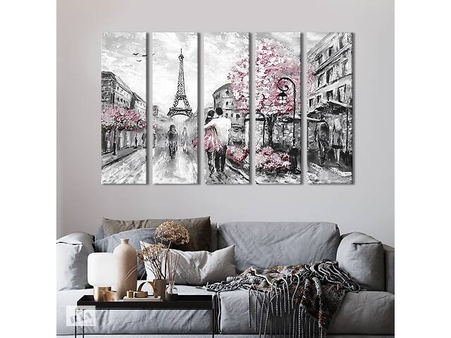 Модульная картина из 5 частей на холсте KIL Art Романтическая атмосфера в Париже 132x80 см (374-51)