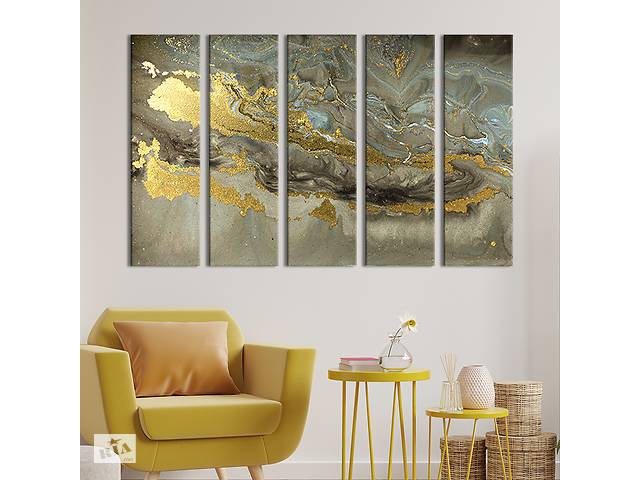 Модульная картина из 5 частей на холсте KIL Art Роскошный пепельный мрамор с золотом 132x80 см (42-51)