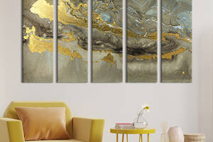 Модульная картина из 5 частей на холсте KIL Art Роскошный пепельный мрамор с золотом 87x50 см (42-51)