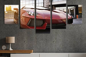 Модульная картина из 5 частей на холсте KIL Art Роскошный красный спортивный автомобиль 162x80 см (100-52)