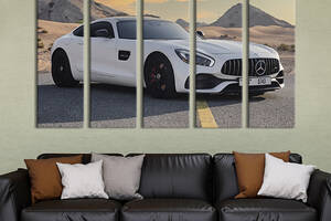 Модульная картина из 5 частей на холсте KIL Art Роскошный белый Mercedes-Benz 132x80 см (126-51)