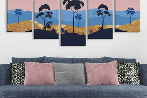 Модульная картина из 5 частей на холсте KIL Art Розове небо над синими горами 162x80 см (MK53621)
