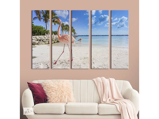 Модульная картина из 5 частей на холсте KIL Art Розовый фламинго на берегу моря 132x80 см (169-51)