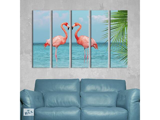 Модульная картина из 5 частей на холсте KIL Art Розовые фламинго на берегу океана 87x50 см (187-51)