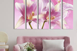 Модульная картина из 5 частей на холсте KIL Art Розовые лилии 87x50 см (234-51)