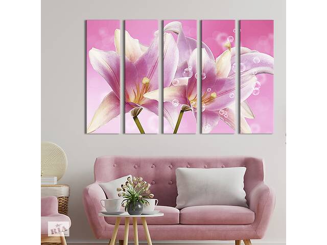 Модульная картина из 5 частей на холсте KIL Art Розовые лилии 155x95 см (234-51)