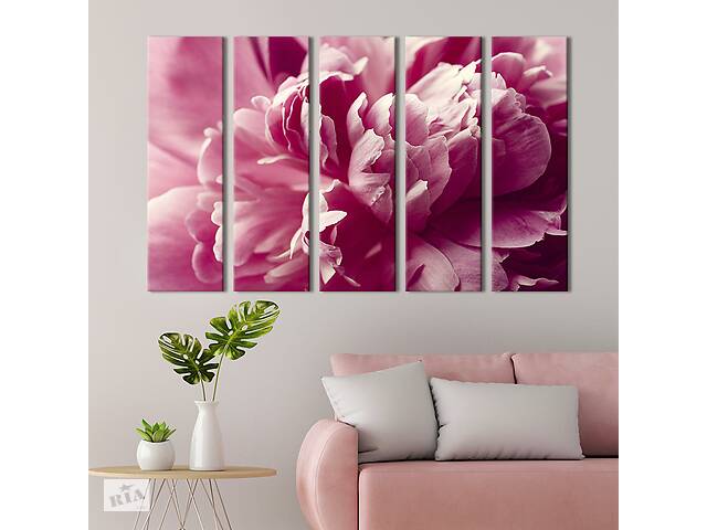 Модульная картина из 5 частей на холсте KIL Art Розовые лепестки пиона 87x50 см (244-51)