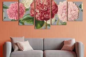 Модульная картина из 5 частей на холсте KIL Art Розовые пионы 162x80 см (MK53638)